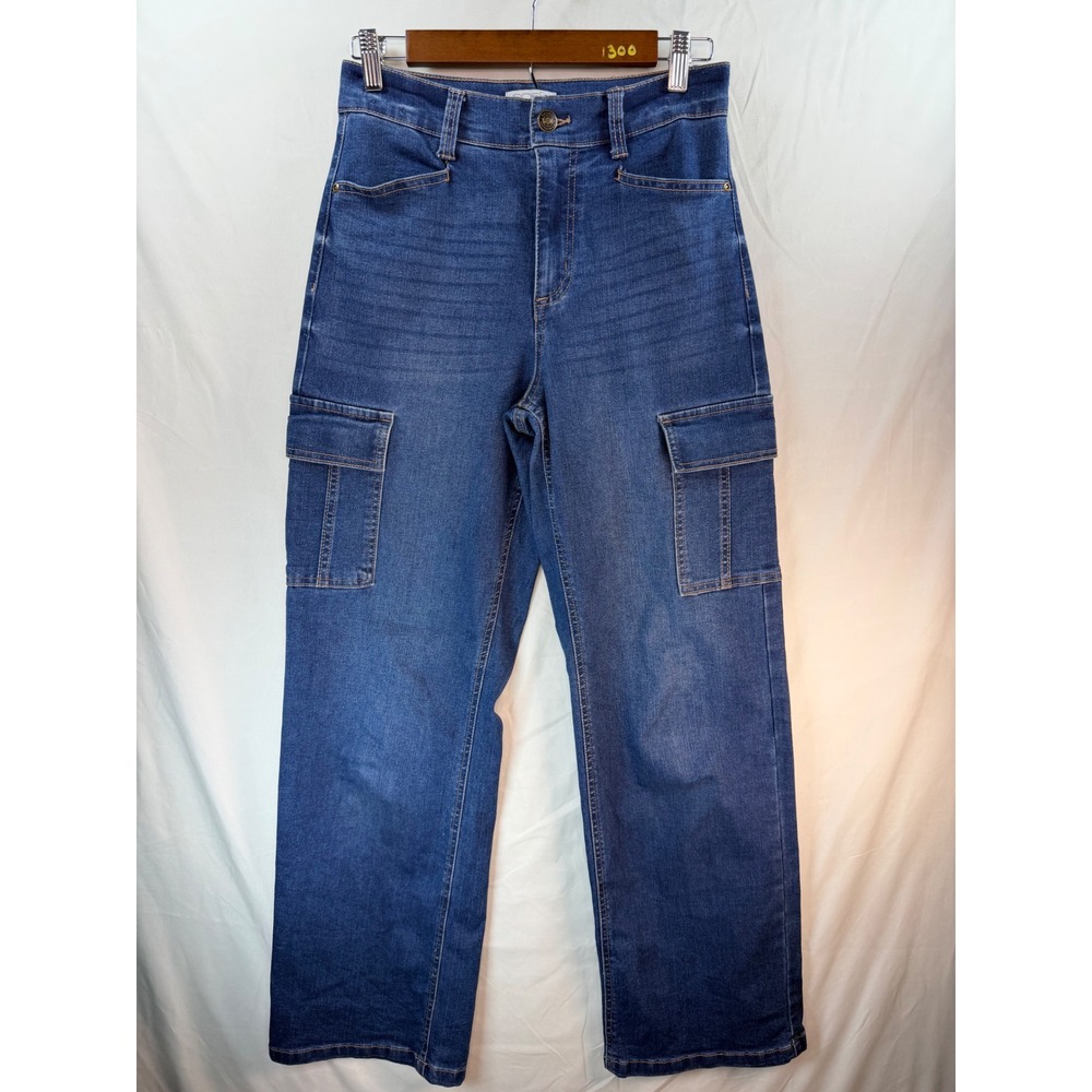 Sofia Jeans by Sofia Vergara Womens High Rise Cargo Straight Leg Blue Denim Sz 2